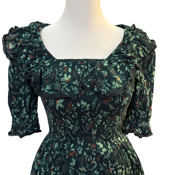 Ivy City Co Womens Gracie Dress Holly Holiday Midi Ruffle Square Neck Smocked XS - Picture 2 of 7